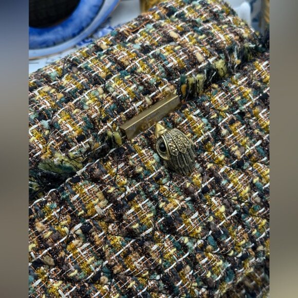 🆕 KURT GEIGER LONDON 🧿 NWOT Large Kensington X Tweed Shoulder Bag, Black Brown - Picture 10 of 16